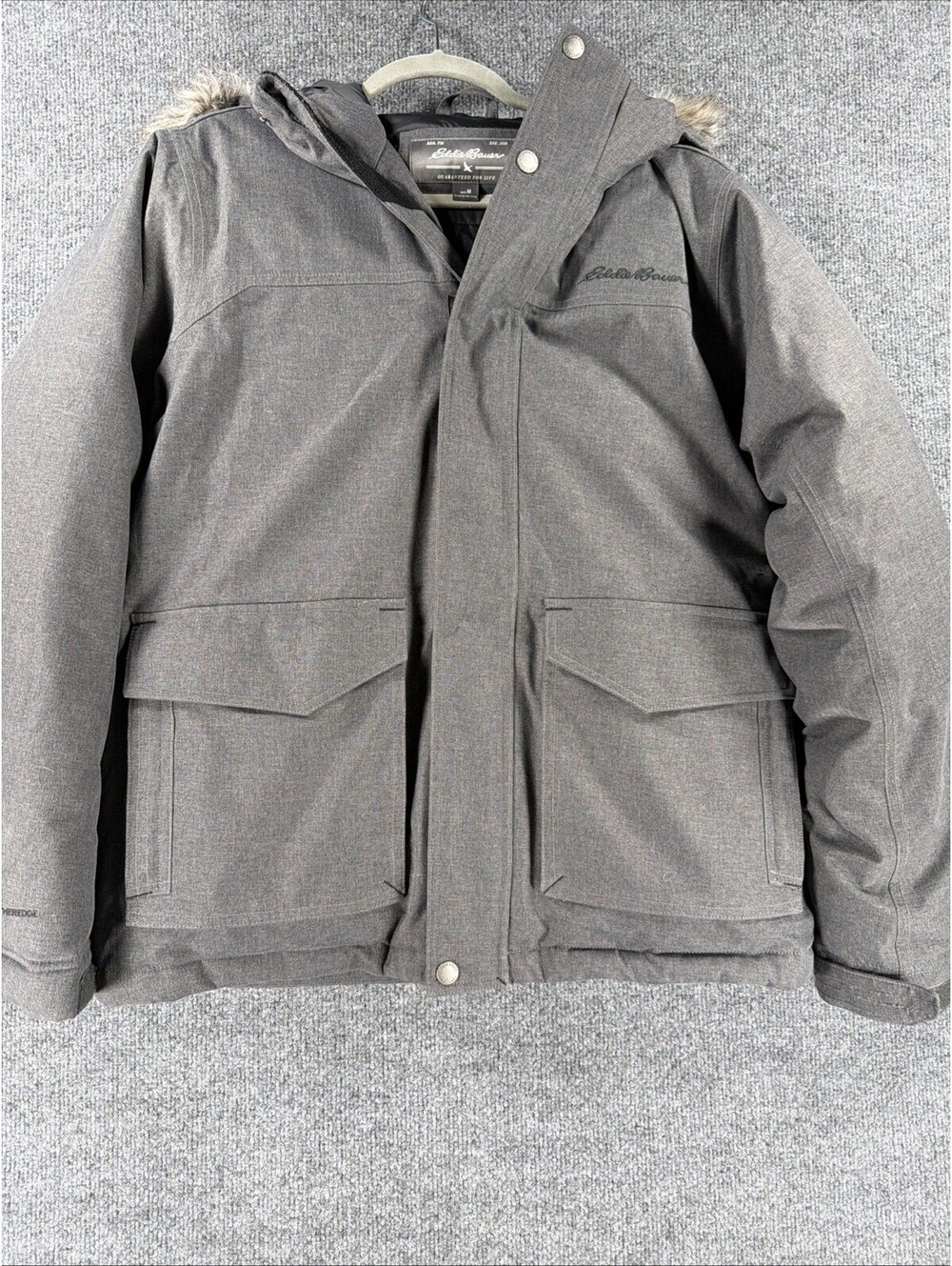 Eddie Bauer WeatherEdge Down Parka Gray Waterproof Fur Hood Jacket-Men's Medium